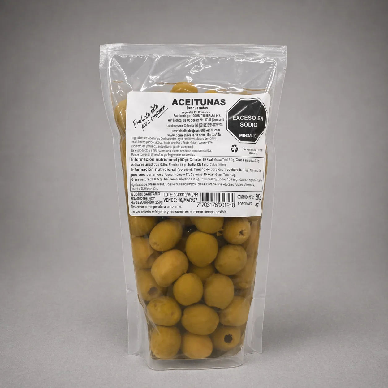 ACEITUNAS DESHUESADAS DOY PACK ALFA BOLSAS