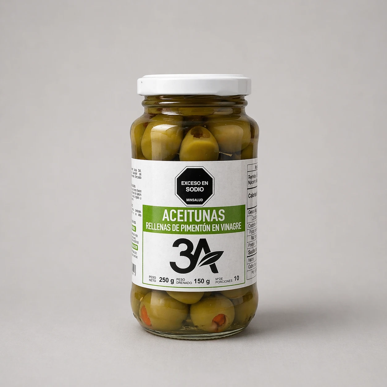 ACEITUNAS RELLENAS DE PIMENTON EN VINAGRE FRASCO X 250 GR 3A