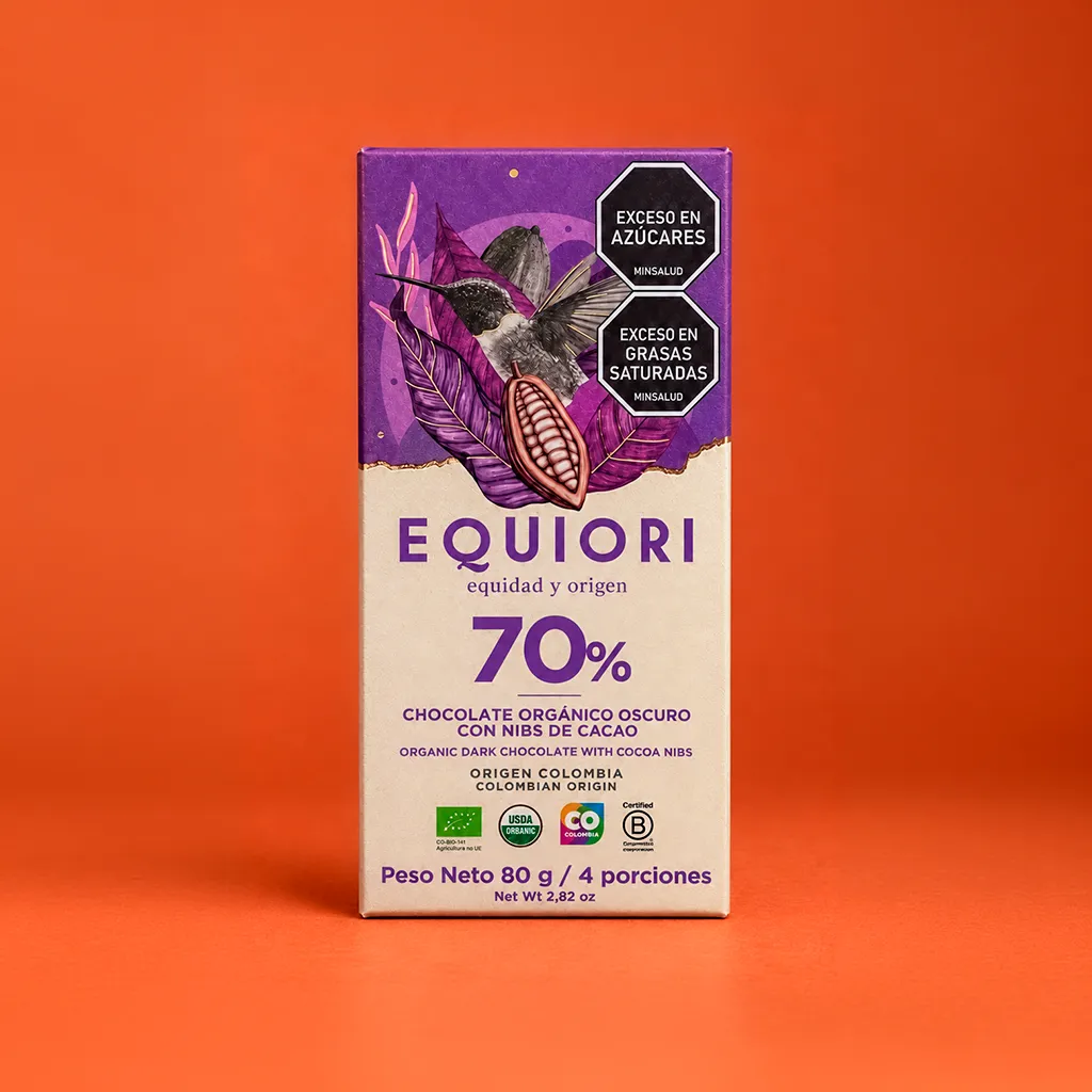 Chocolate Equiori 70% con Nibs de Cacao – 80 g