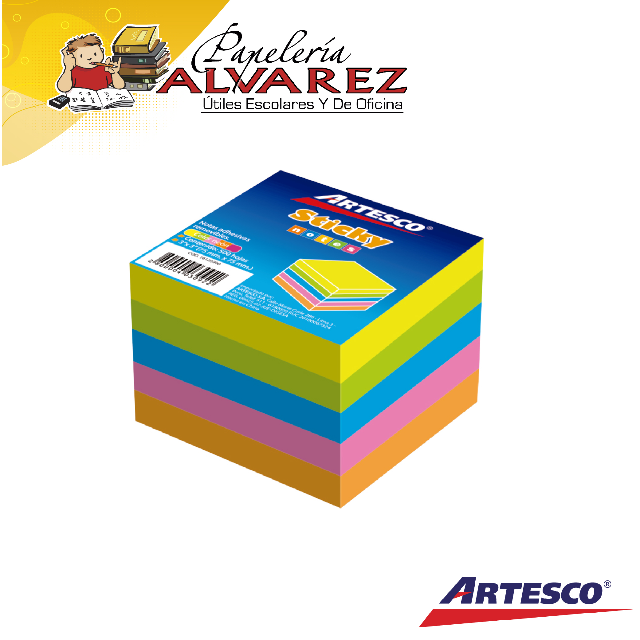 NOTA ADHESIVA 3 X 3 ARTESCO NEON X 500